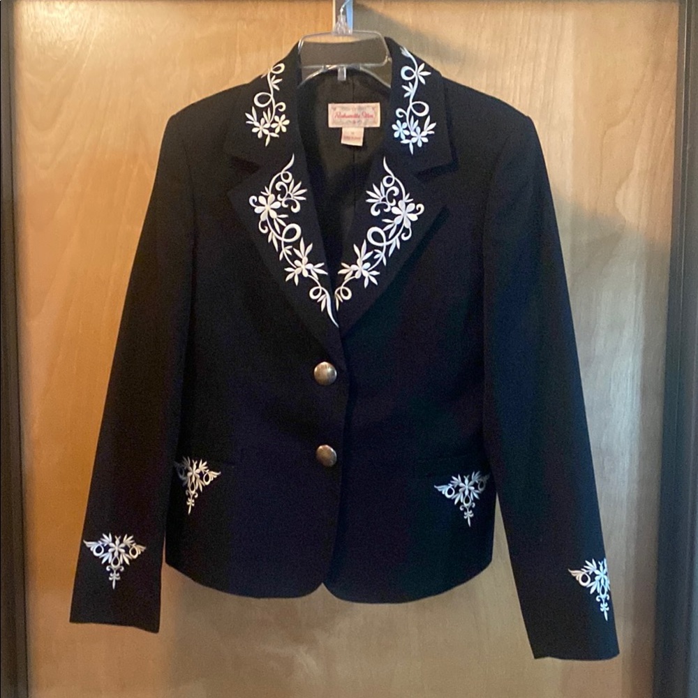 Vintage Panhandle Slim Western Black and White Embroidered Blazer; Size 14